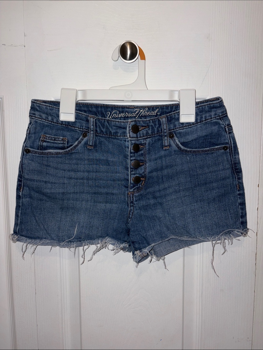 Universal Thread Blue High-Rise Button-Fly Frayed Denim Shorts